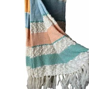 SHABBY CHIC by Rachel Ashwel Striped Textured Throw Blanket 4” Tassels#1205254